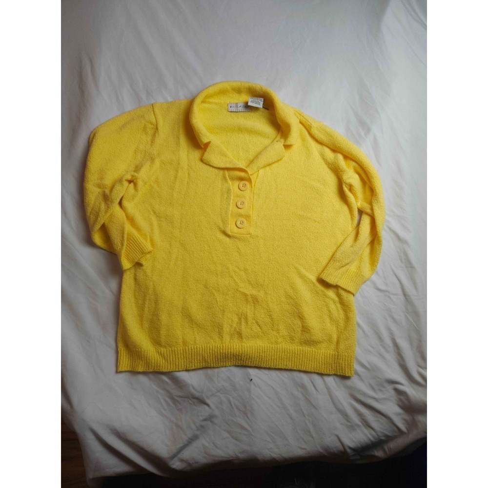 White Stag Sweater Womens XL Yellow Knit Henley Collar 3 4 Sleeves Vintage